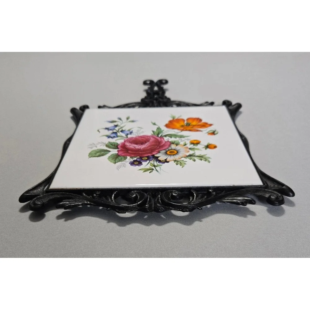Anna Decoration Floral Tile Trivet Wall Hanging Art 125 Italy Ceramic Plastic